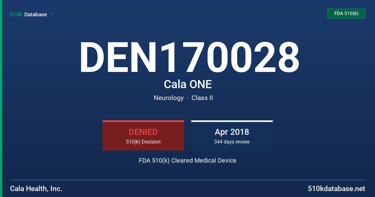 DEN170028 Cala ONE FDA 510(k) Cleared Medical Device