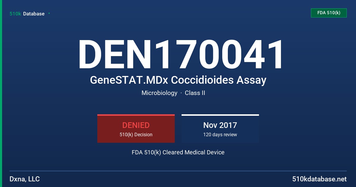 DEN170041 GeneSTAT.MDx Coccidioides Assay FDA 510(k) Cleared Medical Device