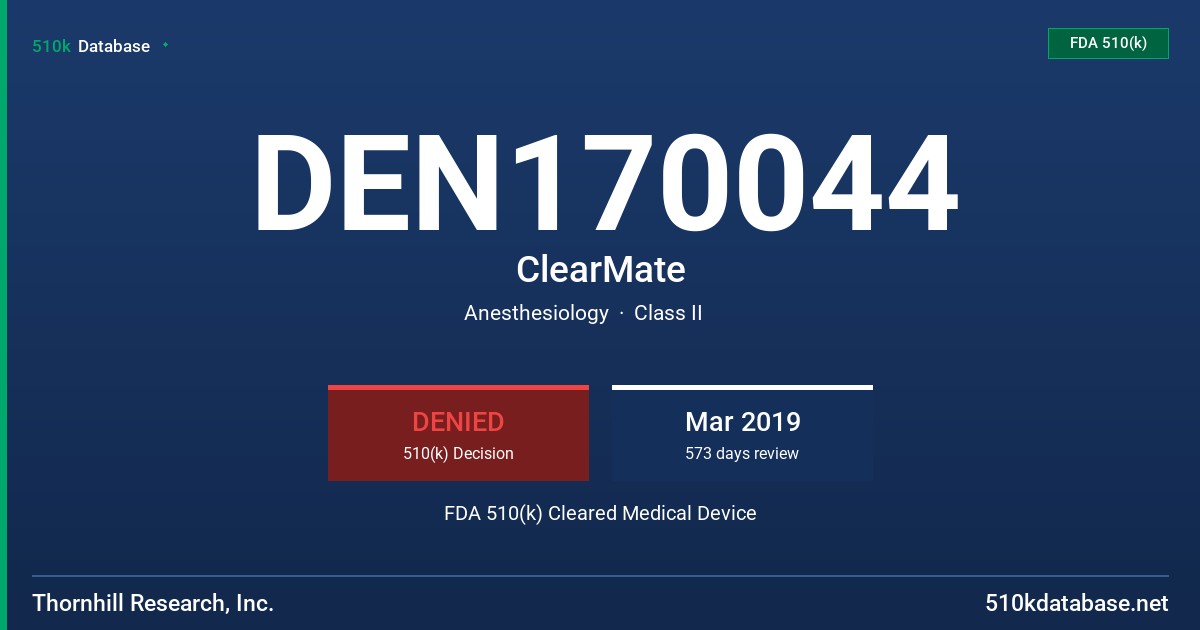 DEN170044 ClearMate FDA 510(k) Cleared Medical Device