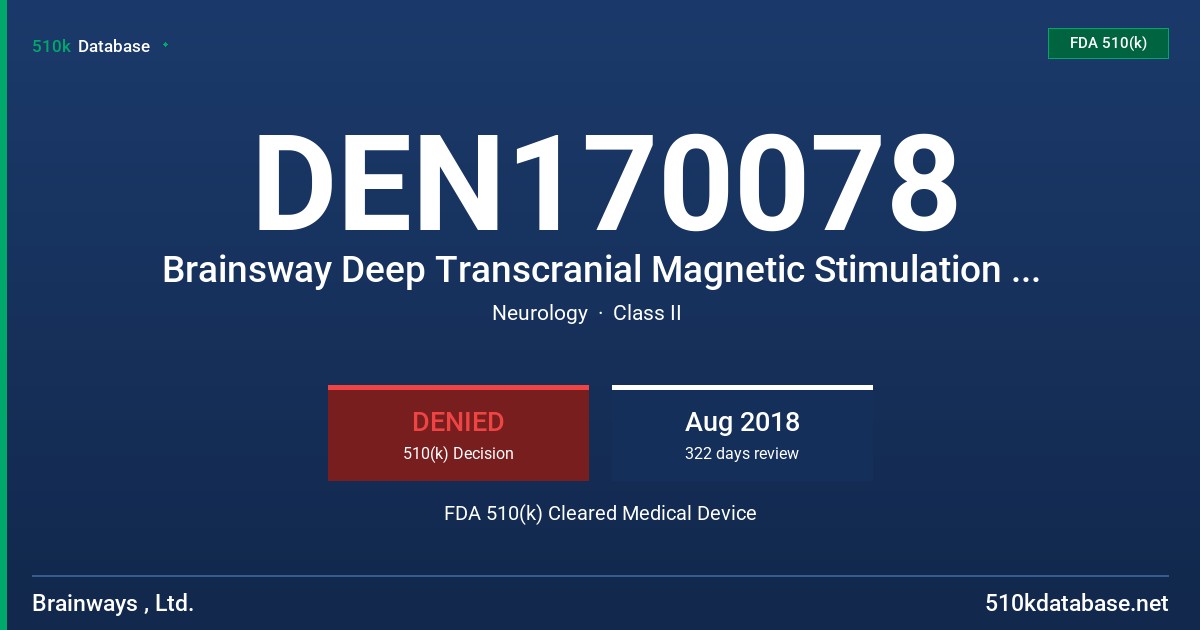 DEN170078 Brainsway Deep Transcranial Magnetic Stimulation (DTMS) System FDA 510(k) Cleared Medical Device