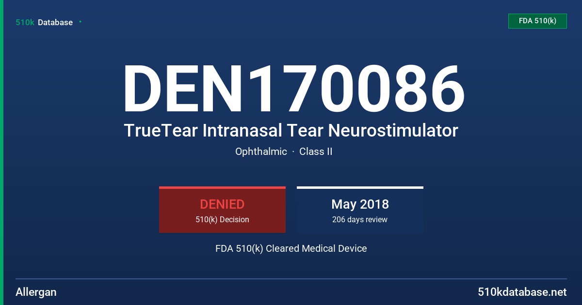 DEN170086 TrueTear Intranasal Tear Neurostimulator FDA 510(k) Cleared Medical Device