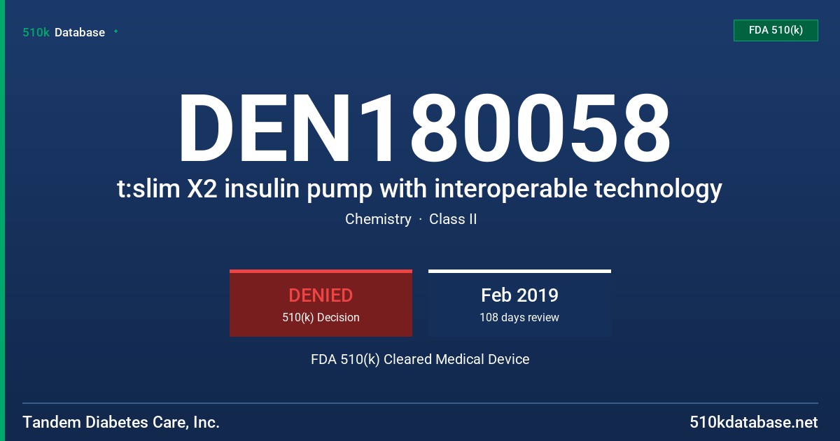 DEN180058 t:slim X2 insulin pump with interoperable technology FDA 510(k) Cleared Medical Device