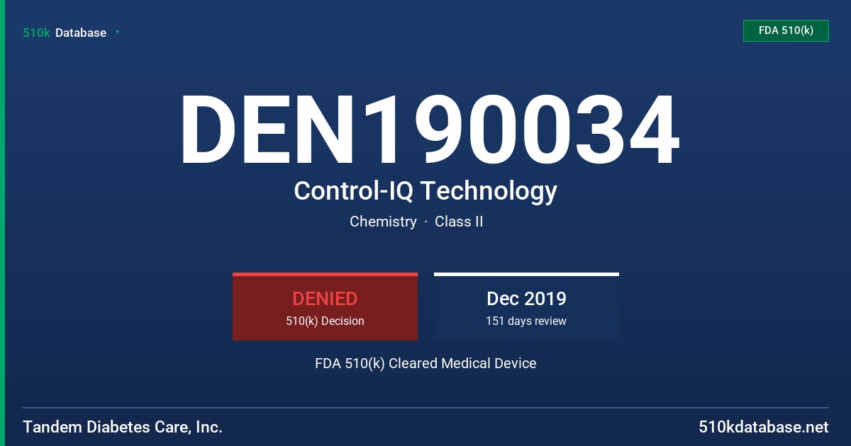 DEN190034 Control-IQ Technology FDA 510(k) Cleared Medical Device