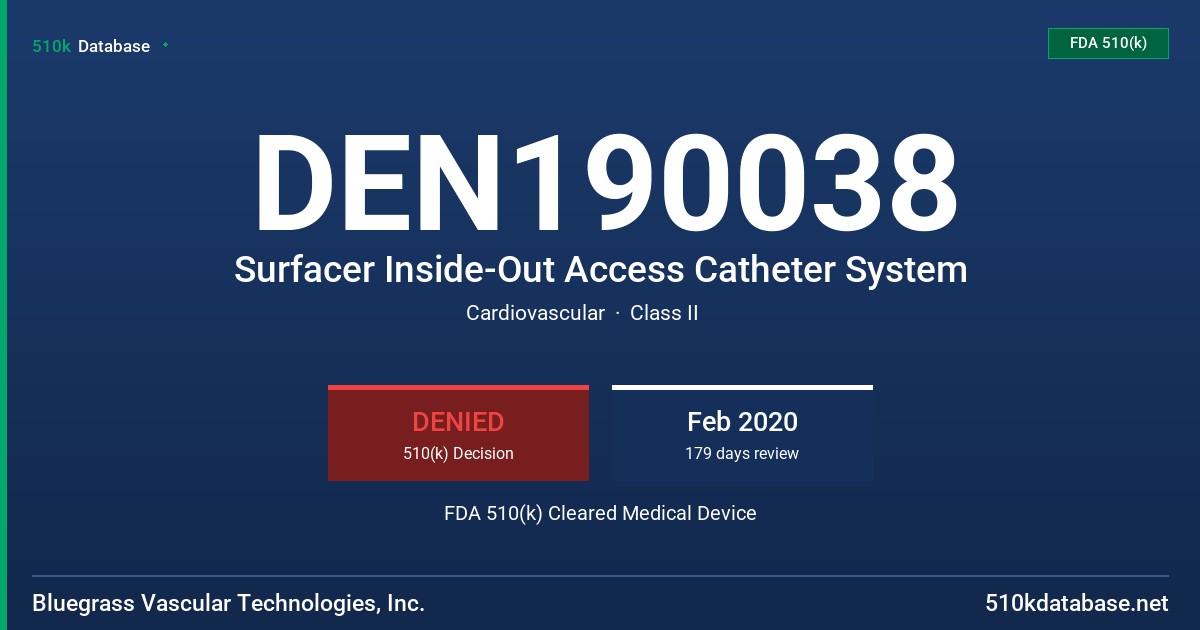 DEN190038 Surfacer Inside-Out Access Catheter System FDA 510(k) Cleared Medical Device