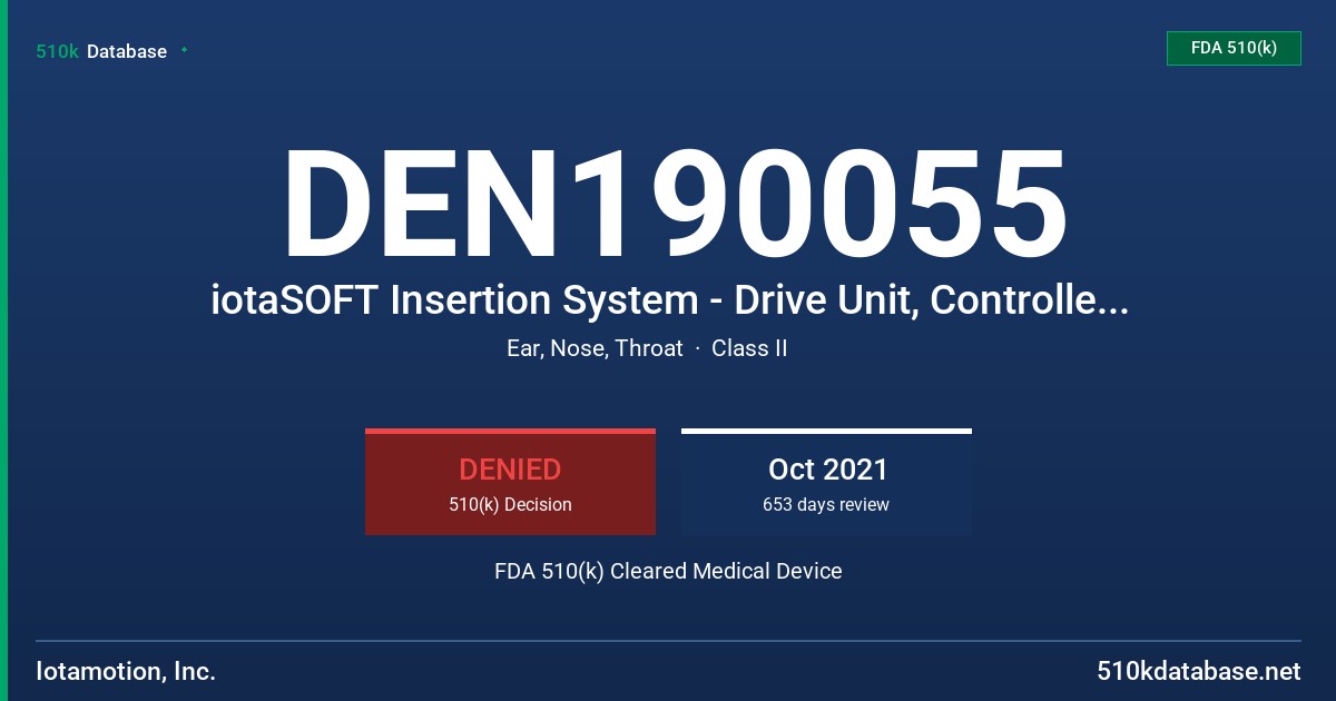 DEN190055 iotaSOFT Insertion System - Drive Unit, Controller and Accessories FDA 510(k) Cleared Medical Device