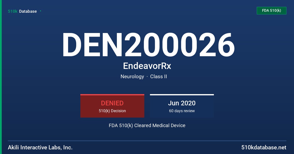 DEN200026 EndeavorRx FDA 510(k) Cleared Medical Device