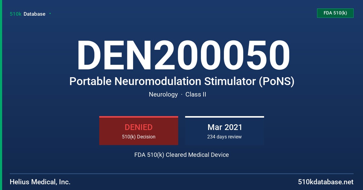 DEN200050 Portable Neuromodulation Stimulator (PoNS) FDA 510(k) Cleared Medical Device