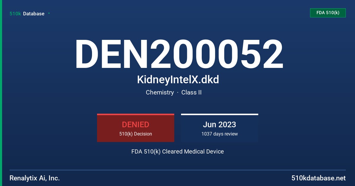 DEN200052 KidneyIntelX.dkd FDA 510(k) Cleared Medical Device