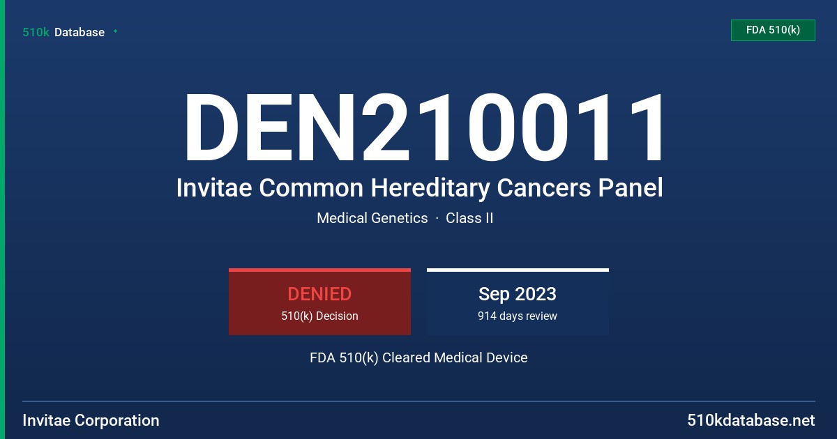 DEN210011 Invitae Common Hereditary Cancers Panel FDA 510(k) Cleared Medical Device