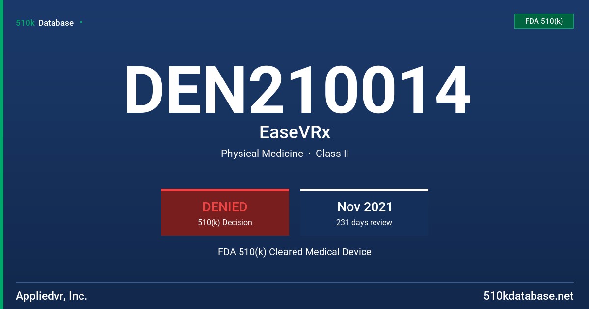 DEN210014 EaseVRx FDA 510(k) Cleared Medical Device