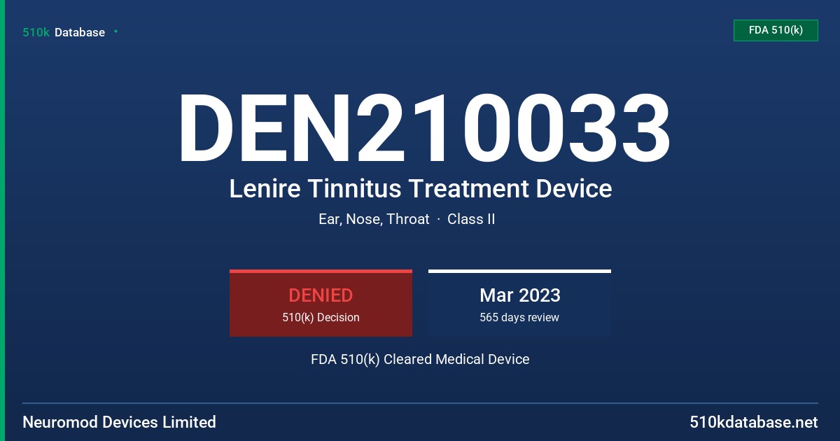 DEN210033 Lenire Tinnitus Treatment Device FDA 510(k) Cleared Medical Device