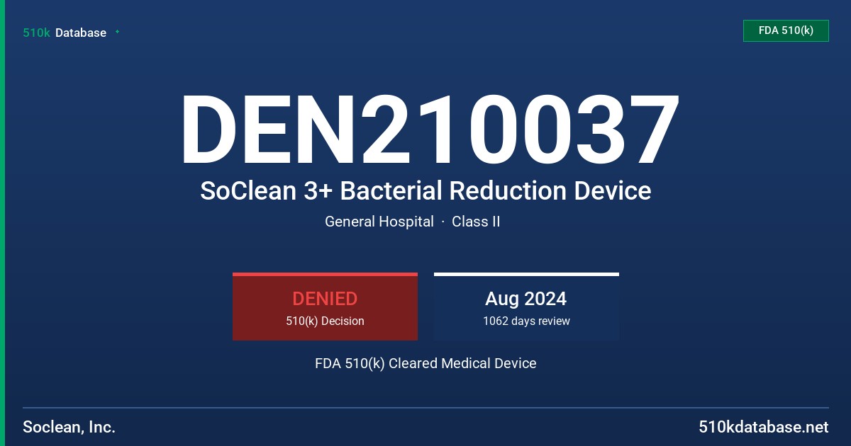 DEN210037 SoClean 3+ Bacterial Reduction Device FDA 510(k) Cleared Medical Device