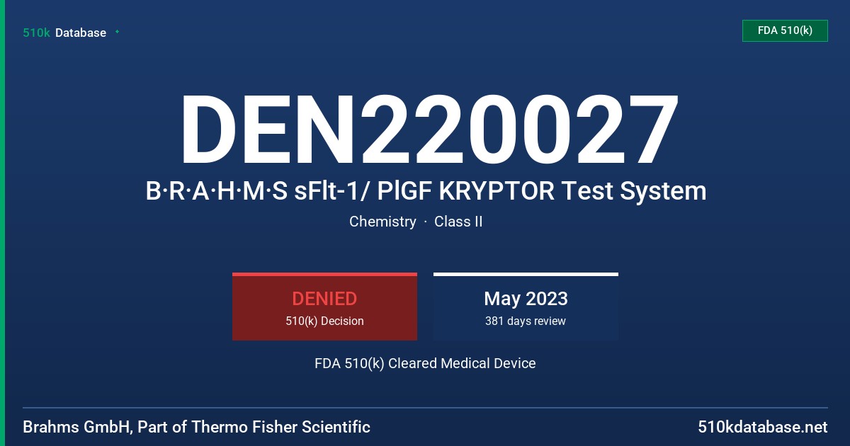 DEN220027 B·R·A·H·M·S sFlt-1/ PlGF KRYPTOR Test System FDA 510(k) Cleared Medical Device