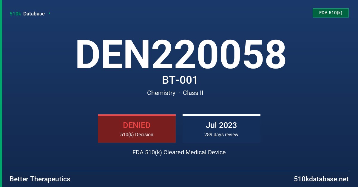 DEN220058 BT-001 FDA 510(k) Cleared Medical Device