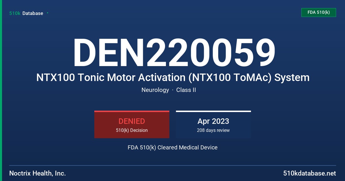 DEN220059 NTX100 Tonic Motor Activation (NTX100 ToMAc) System FDA 510(k) Cleared Medical Device