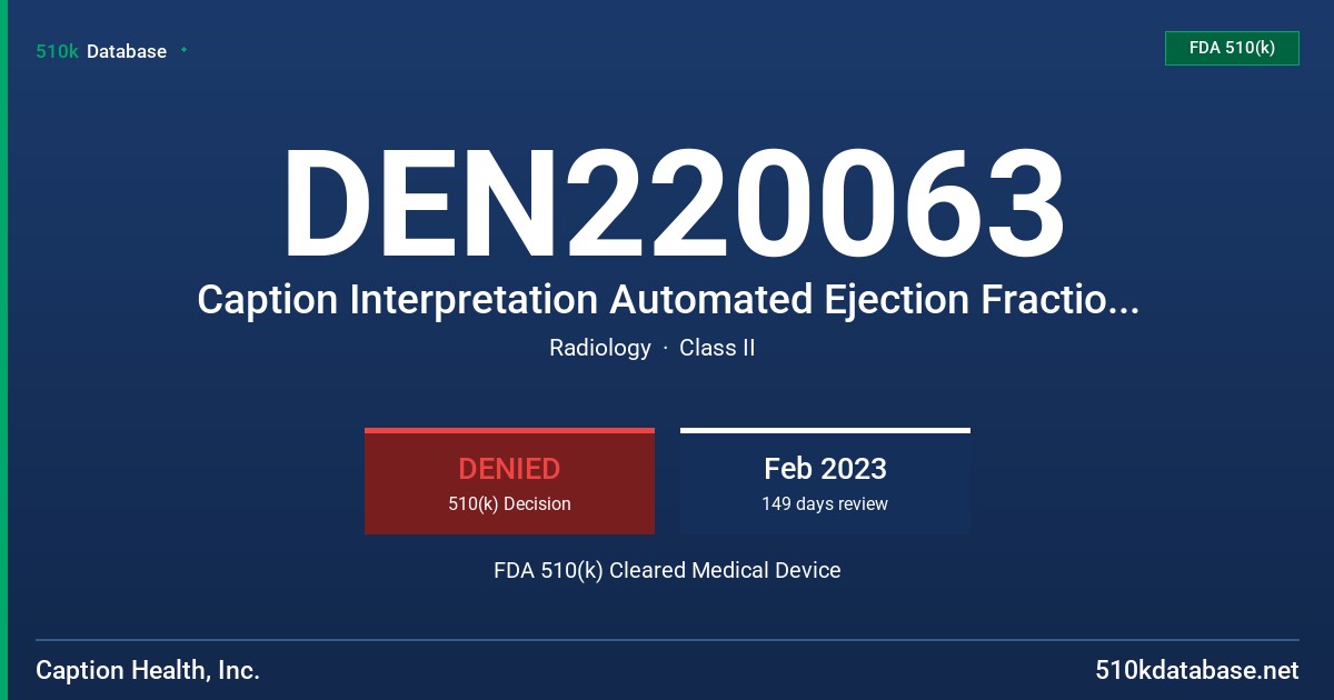 DEN220063 Caption Interpretation Automated Ejection Fraction Software FDA 510(k) Cleared Medical Device