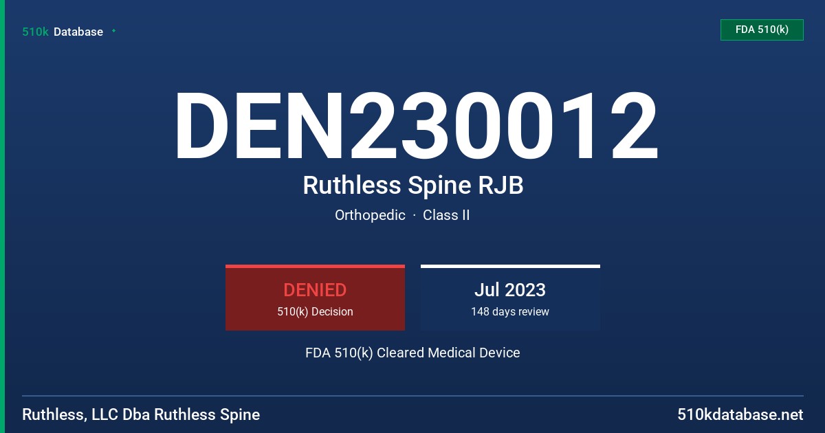 DEN230012 Ruthless Spine RJB FDA 510(k) Cleared Medical Device