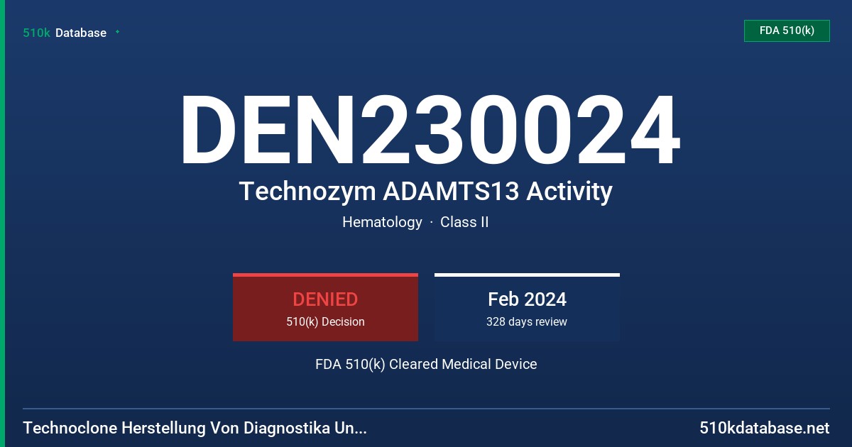 DEN230024 Technozym ADAMTS13 Activity FDA 510(k) Cleared Medical Device