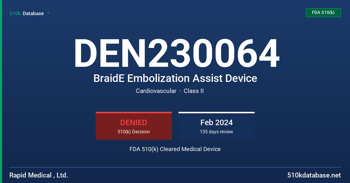 DEN230064 BraidE Embolization Assist Device FDA 510(k) Cleared Medical Device