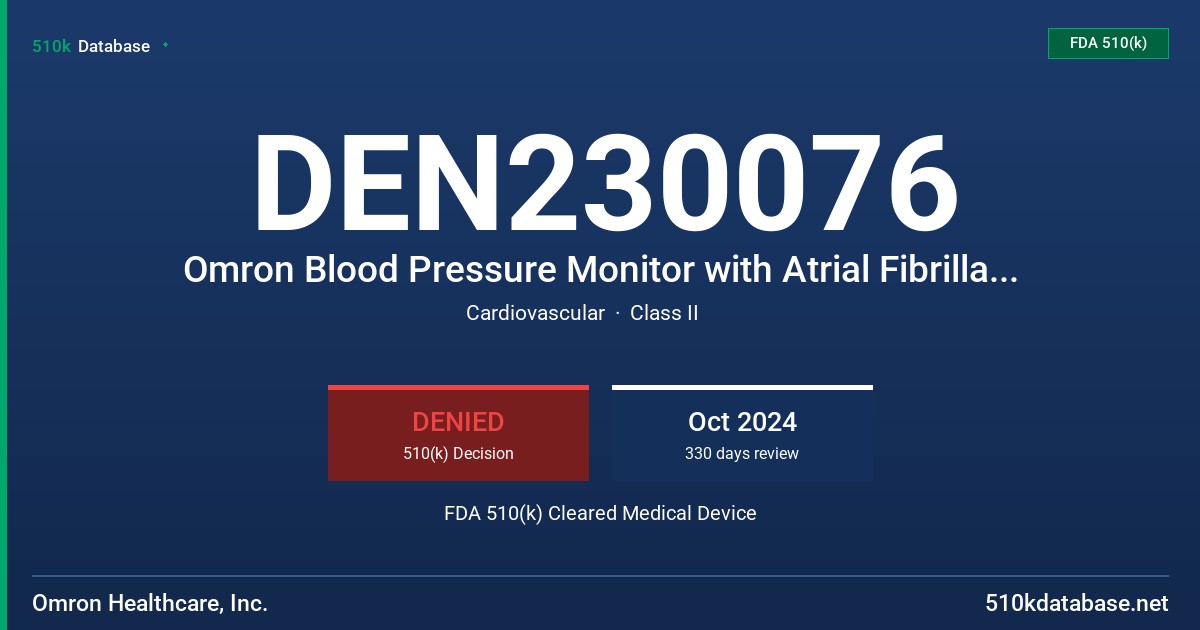 DEN230076 Omron Blood Pressure Monitor with Atrial Fibrillation (AFib) Detection Feature (BP7460 (HEM-7371T1-AZ)) FDA 510(k) Cleared Medical Device