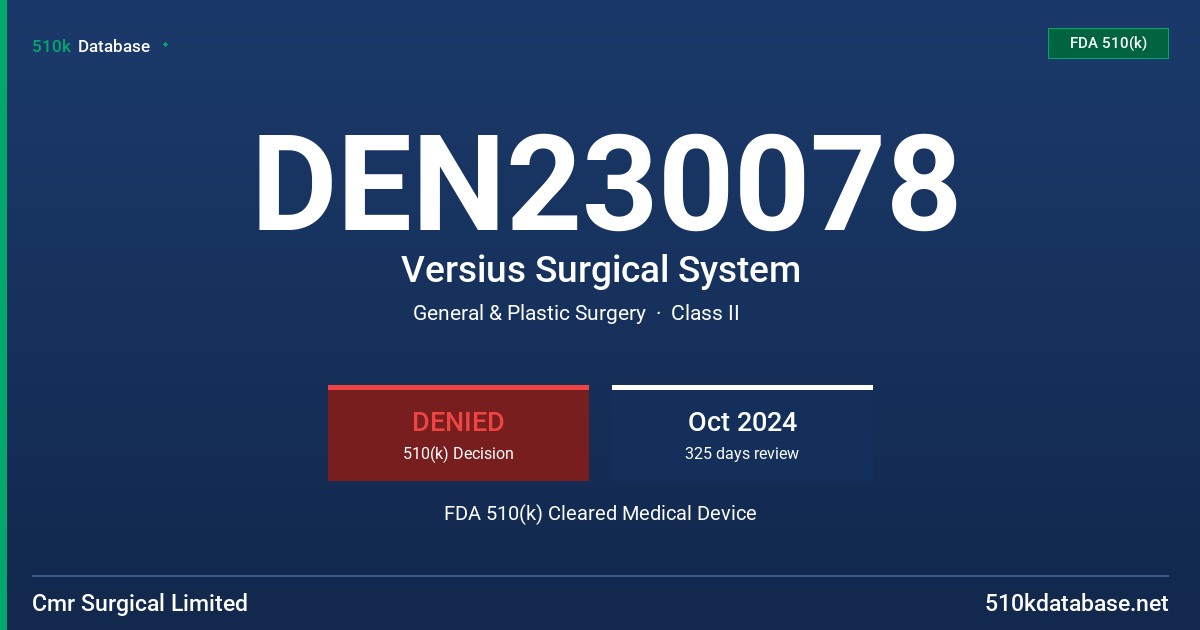 DEN230078 Versius Surgical System FDA 510(k) Cleared Medical Device