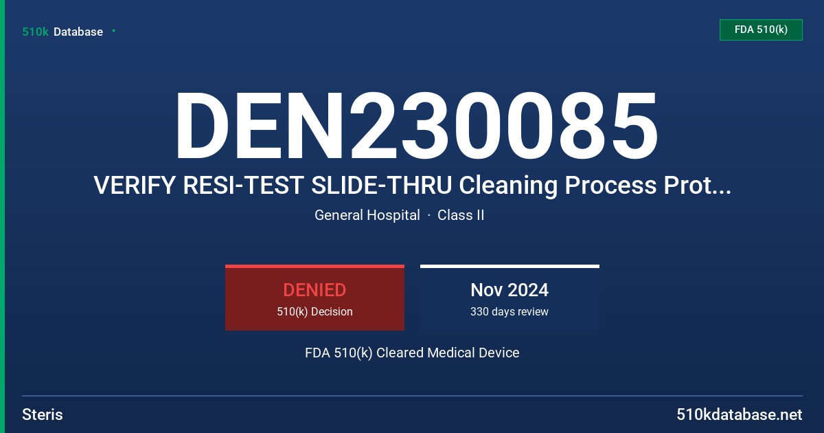 DEN230085 VERIFY RESI-TEST SLIDE-THRU Cleaning Process Protein (CPP) Indicator FDA 510(k) Cleared Medical Device
