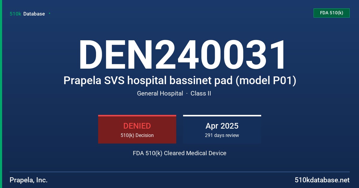 DEN240031 Prapela SVS hospital bassinet pad (model P01) FDA 510(k) Cleared Medical Device