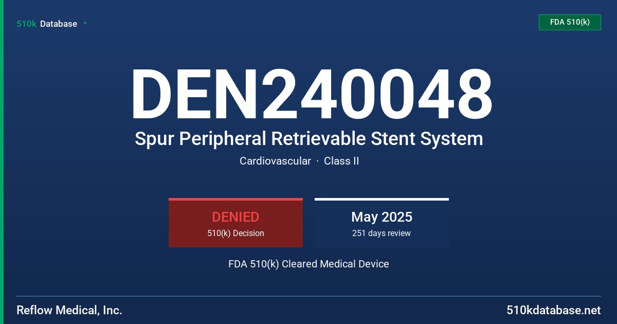 DEN240048 Spur Peripheral Retrievable Stent System FDA 510(k) Cleared Medical Device