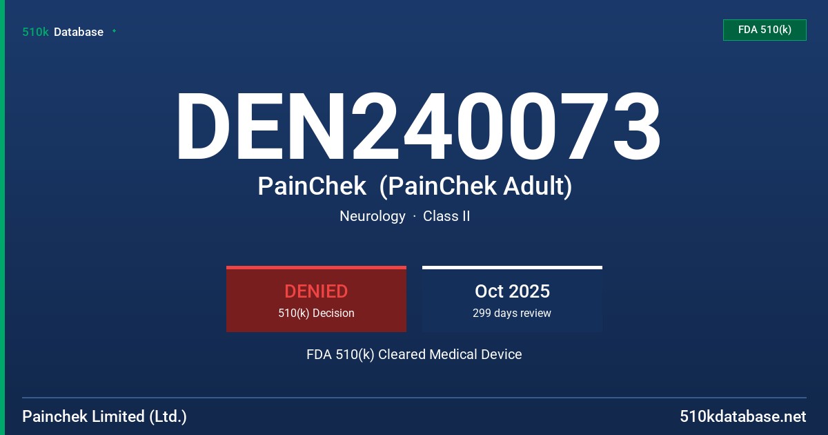 DEN240073 PainChek  (PainChek Adult) FDA 510(k) Cleared Medical Device