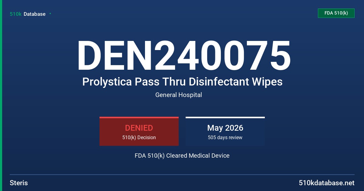 DEN240075 Prolystica Pass Thru Disinfectant Wipes FDA 510(k) Cleared Medical Device