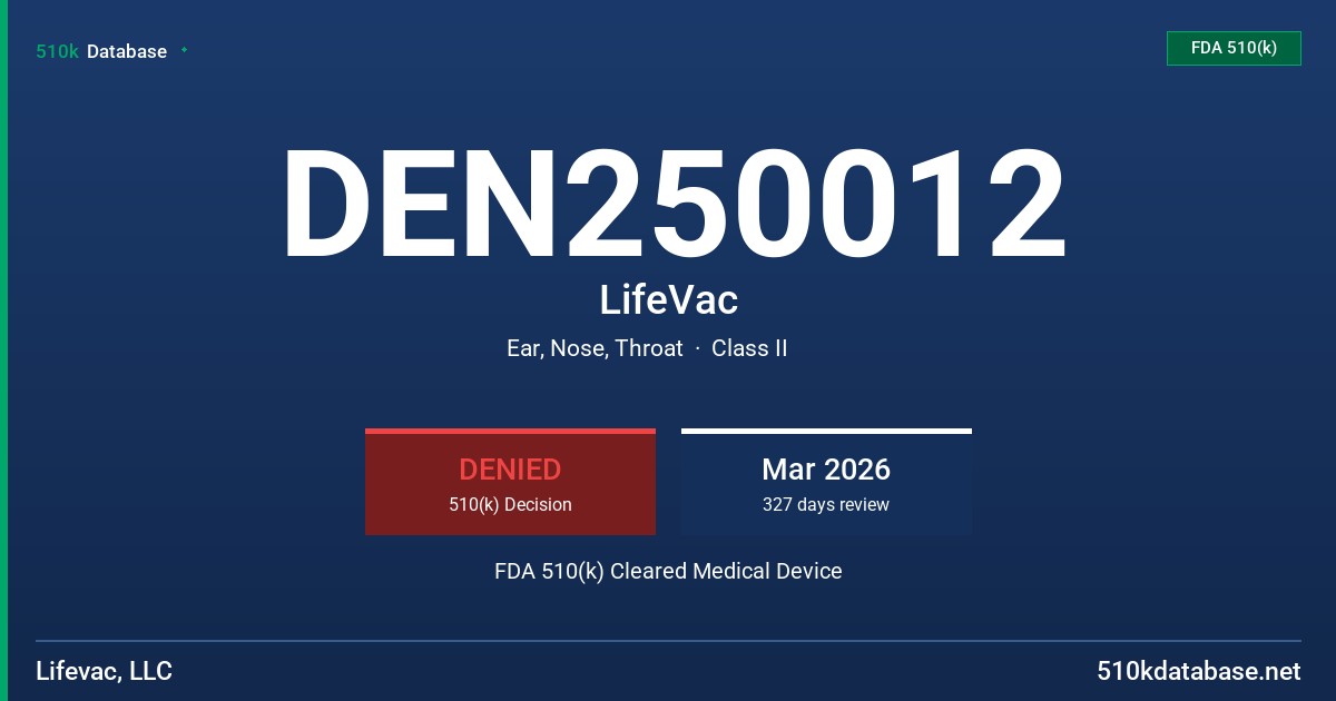 DEN250012 LifeVac FDA 510(k) Cleared Medical Device
