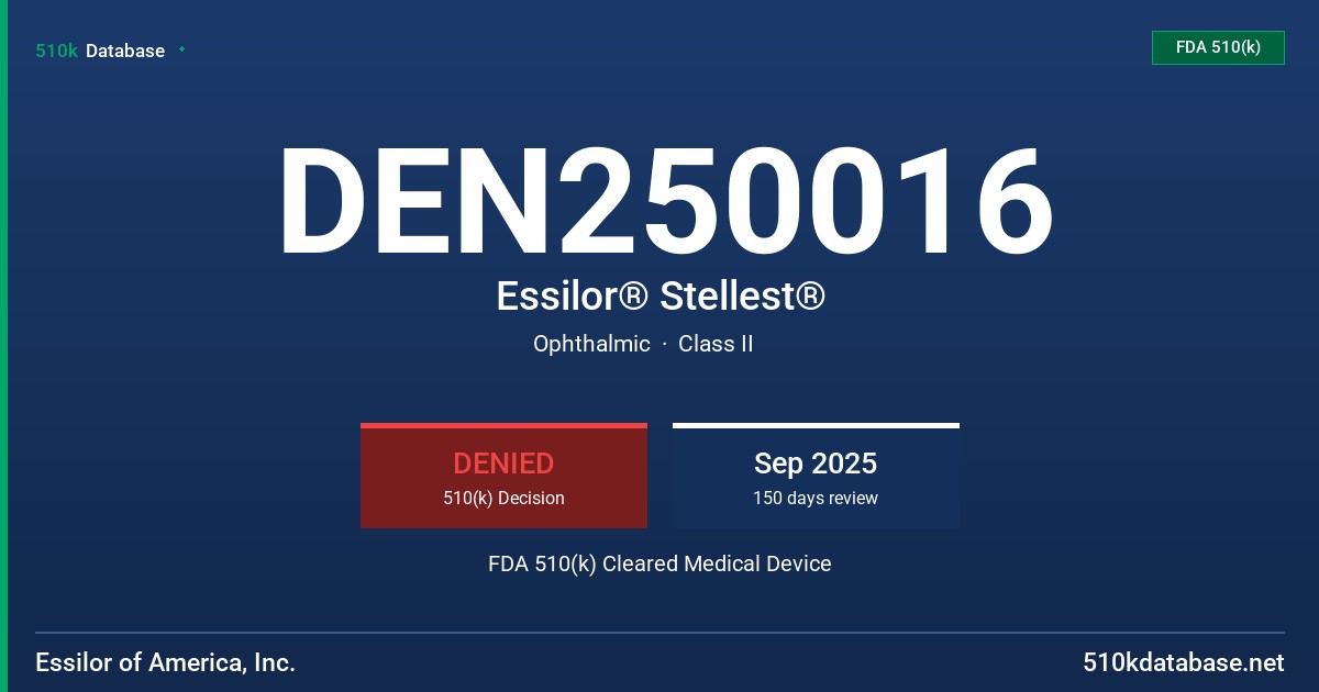 DEN250016 Essilor® Stellest® FDA 510(k) Cleared Medical Device