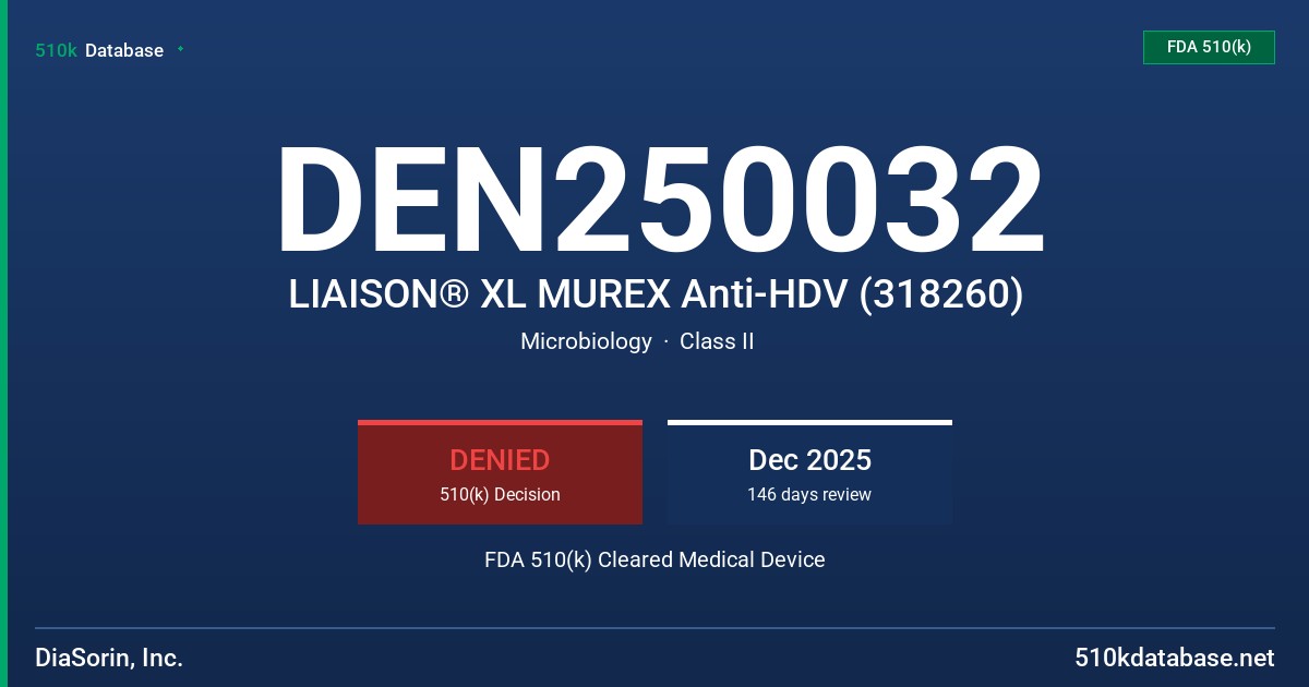 DEN250032 LIAISON® XL MUREX Anti-HDV (318260) FDA 510(k) Cleared Medical Device