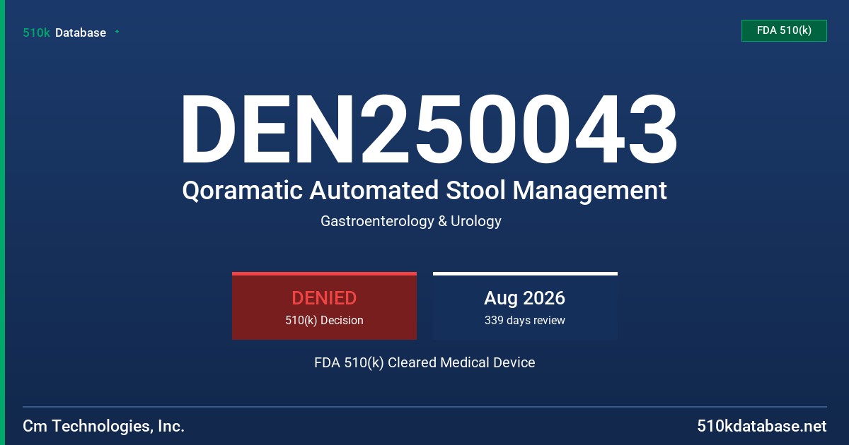 DEN250043 Qoramatic Automated Stool Management FDA 510(k) Cleared Medical Device