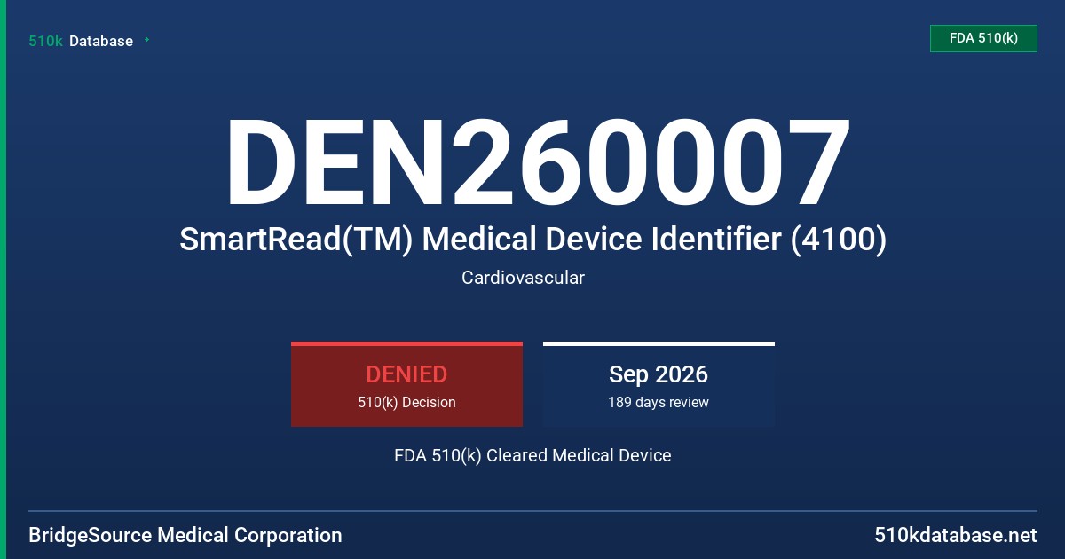 DEN260007 SmartRead(TM) Medical Device Identifier (4100) FDA 510(k) Cleared Medical Device