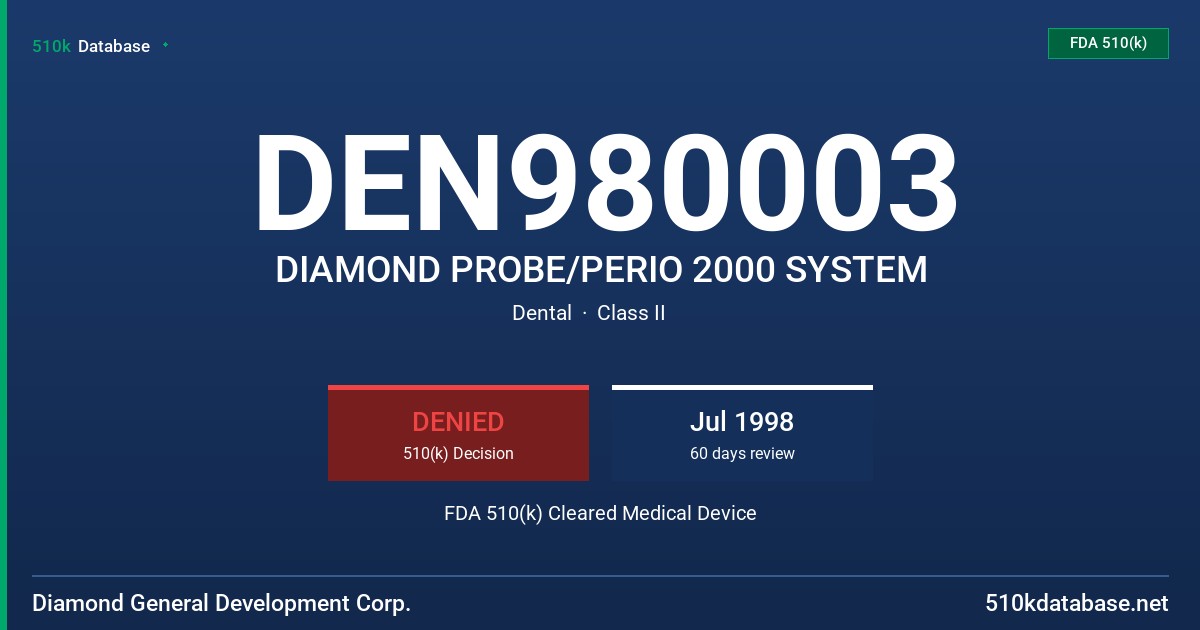 DEN980003 DIAMOND PROBE/PERIO 2000 SYSTEM FDA 510(k) Cleared Medical Device