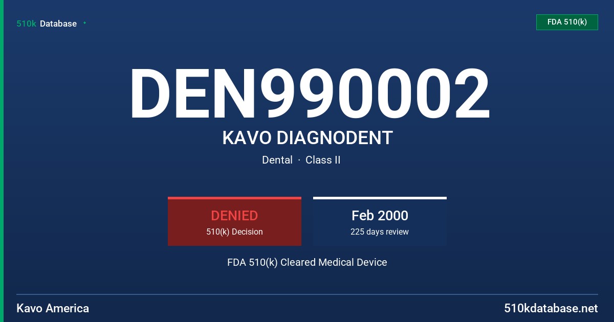 DEN990002 KAVO DIAGNODENT FDA 510(k) Cleared Medical Device