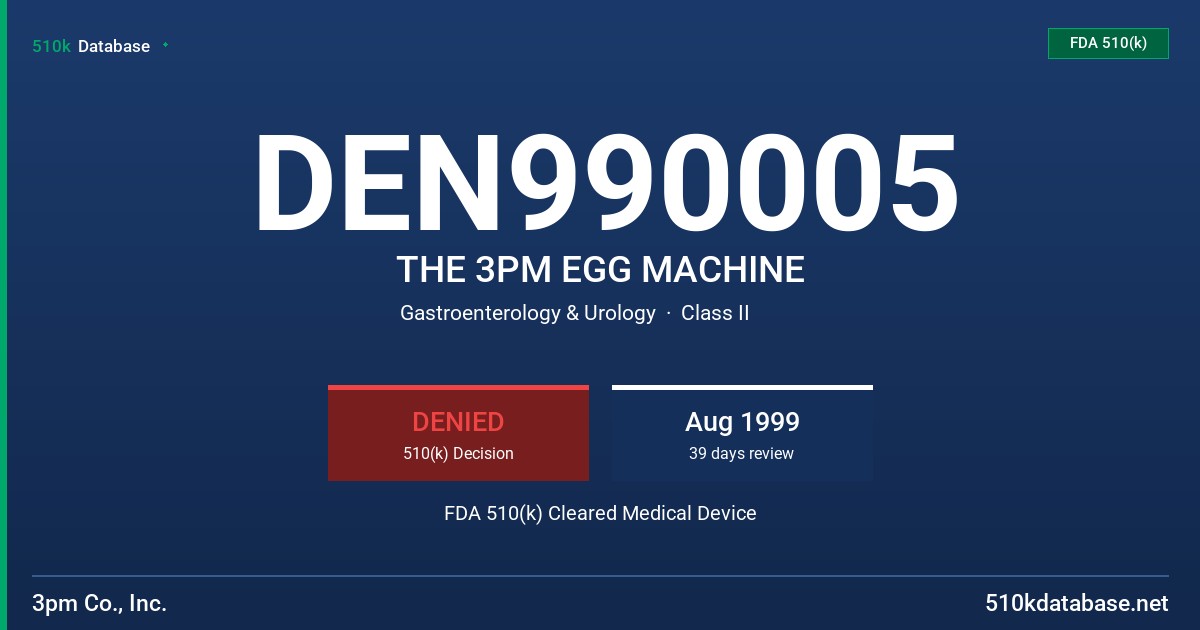 DEN990005 THE 3PM EGG MACHINE FDA 510(k) Cleared Medical Device