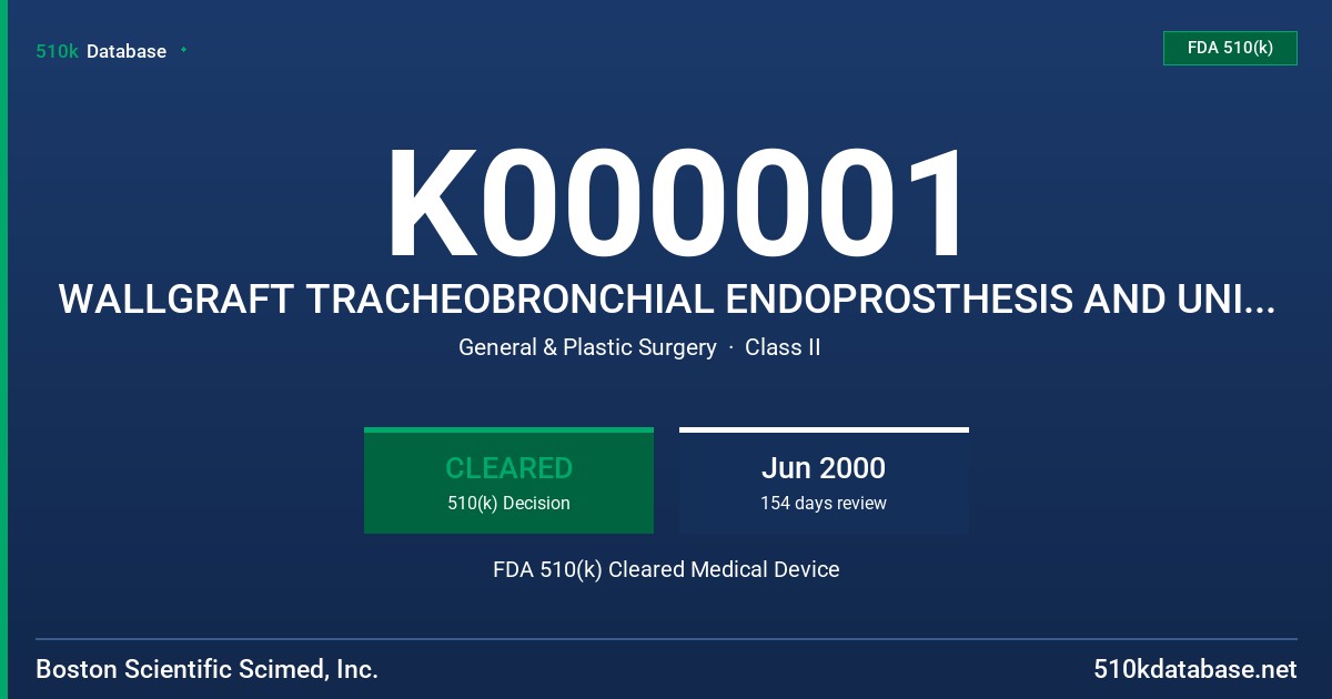 K000001 WALLGRAFT TRACHEOBRONCHIAL ENDOPROSTHESIS AND UNISTEP DELIVERY SYSTEM FDA 510(k) Cleared Medical Device