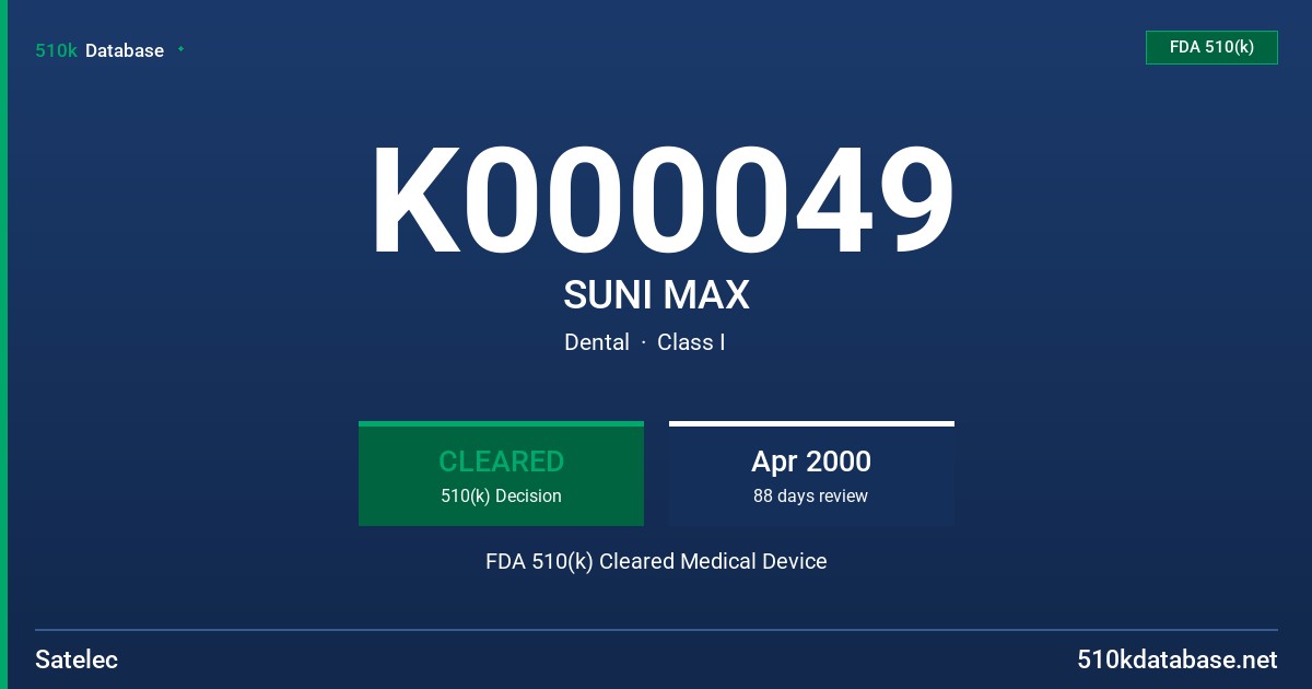 K000049 SUNI MAX FDA 510(k) Cleared Medical Device