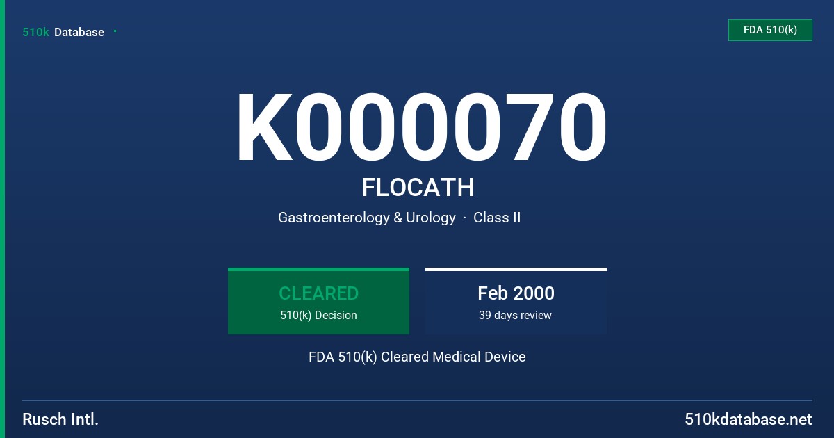 K000070 FLOCATH FDA 510(k) Cleared Medical Device