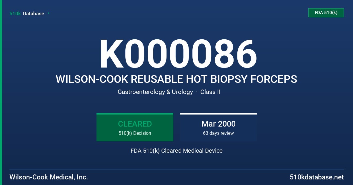 K000086 WILSON-COOK REUSABLE HOT BIOPSY FORCEPS FDA 510(k) Cleared Medical Device