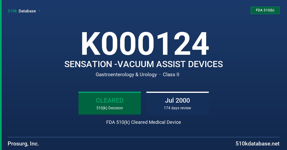 K000124 SENSATION -VACUUM ASSIST DEVICES FDA 510(k) Cleared Medical Device