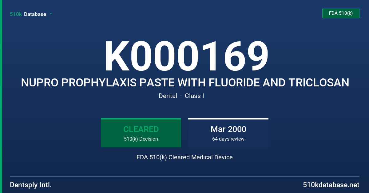 K000169 NUPRO PROPHYLAXIS PASTE WITH FLUORIDE AND TRICLOSAN FDA 510(k) Cleared Medical Device