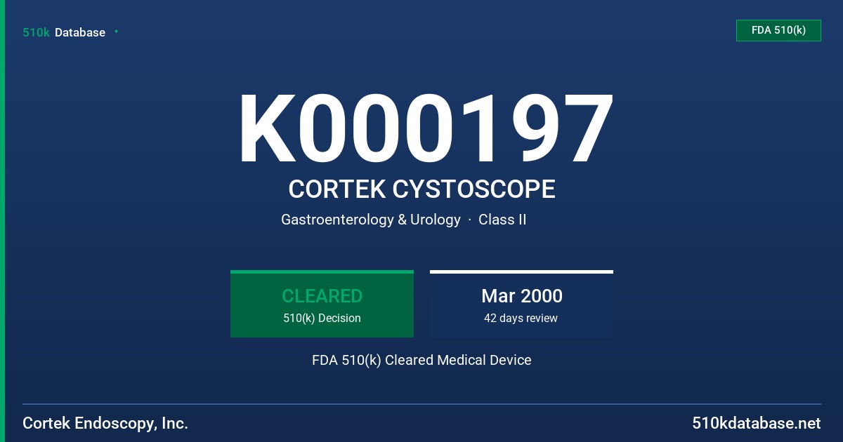 K000197 CORTEK CYSTOSCOPE FDA 510(k) Cleared Medical Device