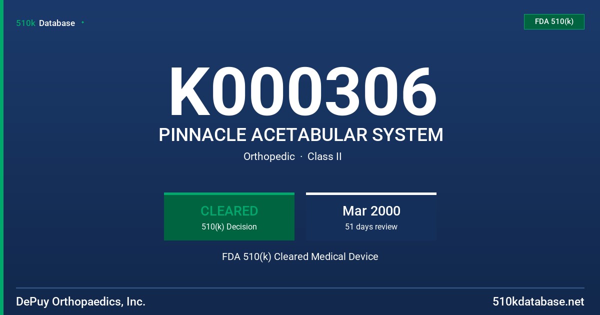 K000306 PINNACLE ACETABULAR SYSTEM FDA 510(k) Cleared Medical Device