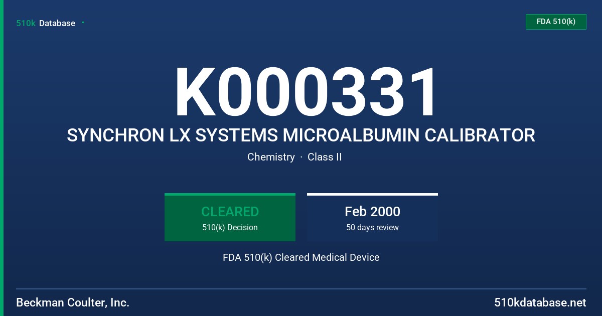 K000331 SYNCHRON LX SYSTEMS MICROALBUMIN CALIBRATOR FDA 510(k) Cleared Medical Device