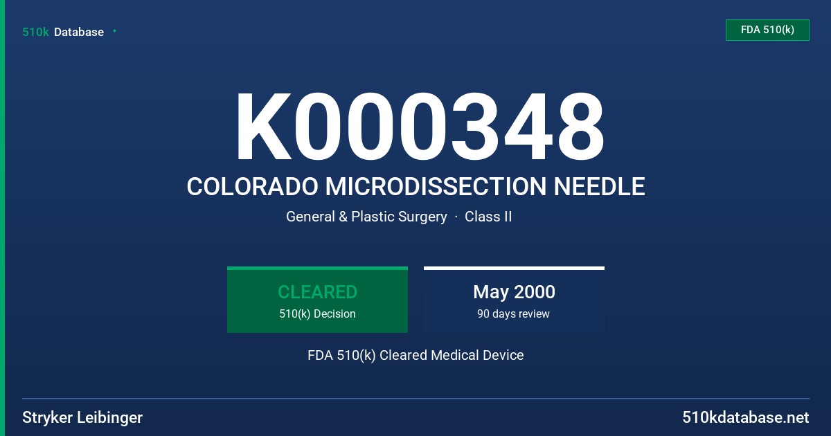 K000348 COLORADO MICRODISSECTION NEEDLE FDA 510(k) Cleared Medical Device