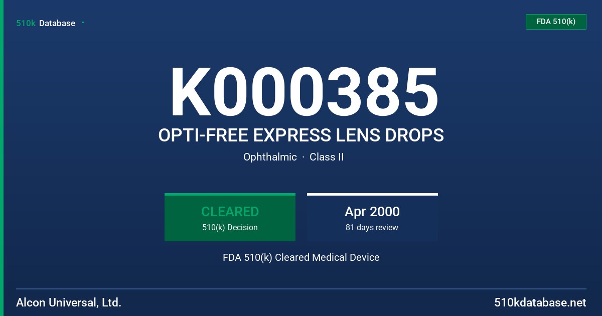 K000385 OPTI-FREE EXPRESS LENS DROPS FDA 510(k) Cleared Medical Device