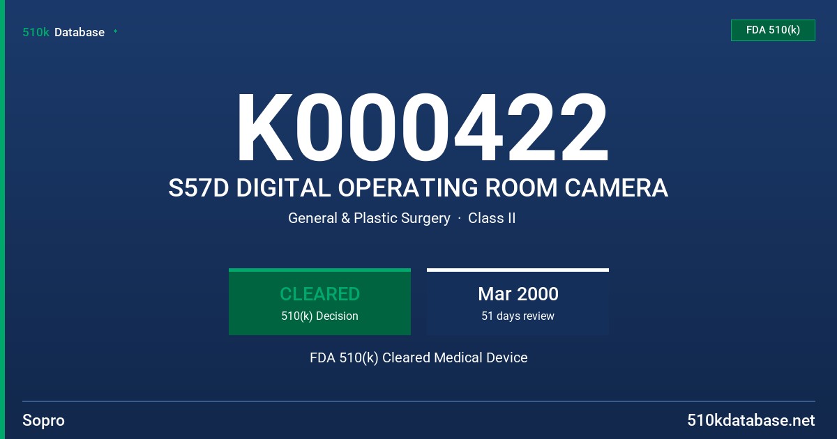 K000422 S57D DIGITAL OPERATING ROOM CAMERA FDA 510(k) Cleared Medical Device